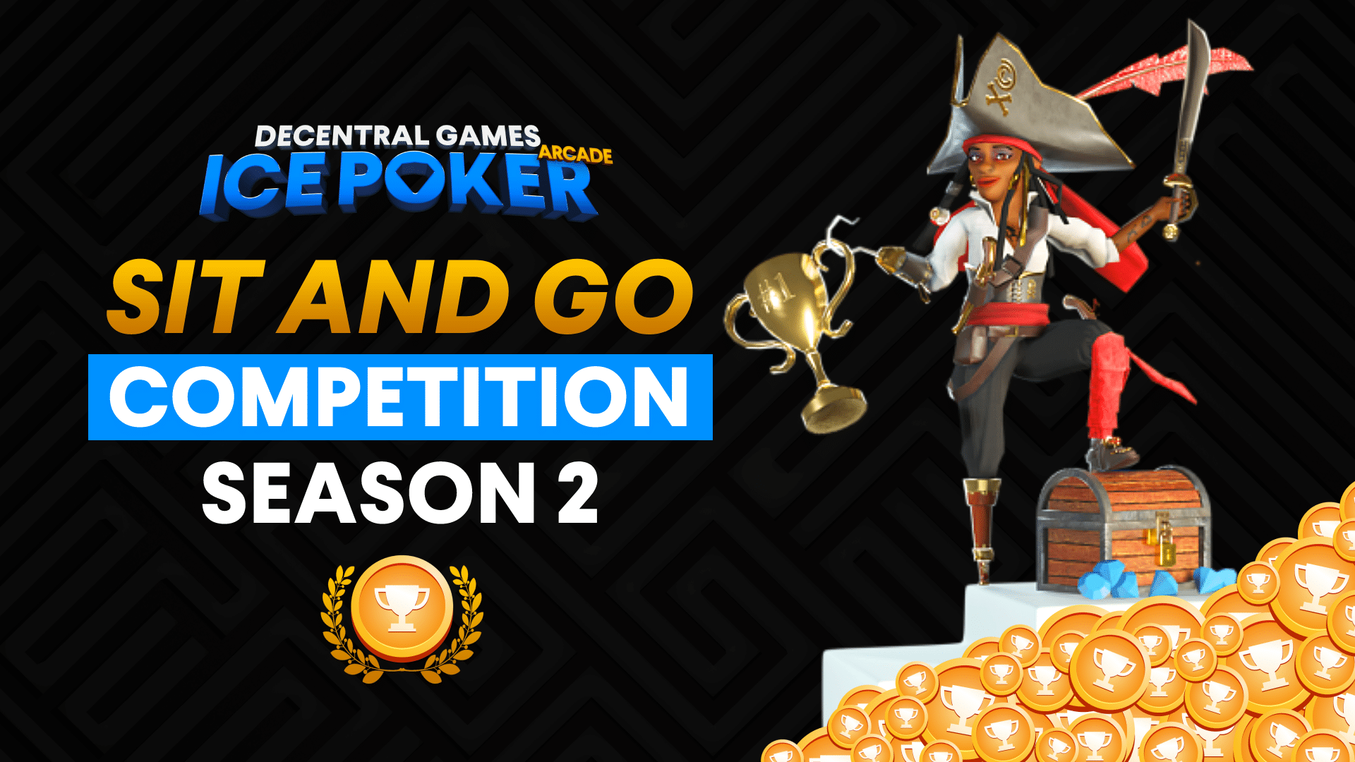 ICE Poker SNG Competition Season 2 with ICE Pirate standing on a podium