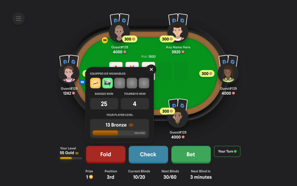 In-game menu of your ICE Poker level