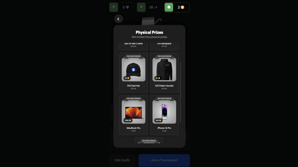 Prizes in the ICE Poker Prize Marketplace