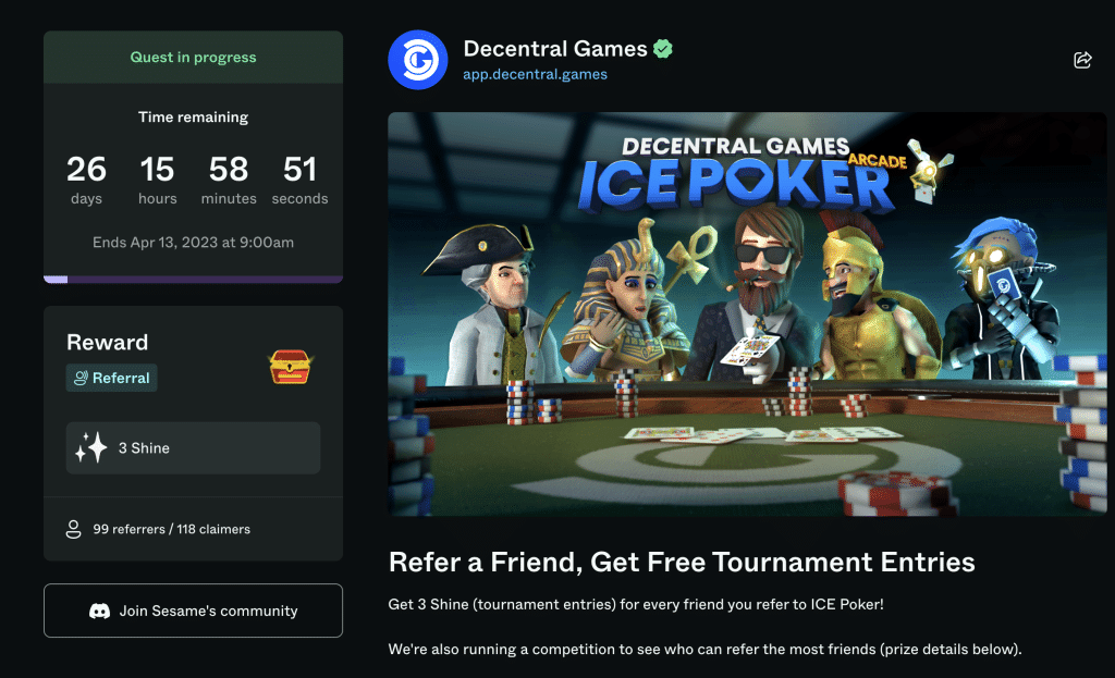 Decentral Games ICE Poker Referral Program