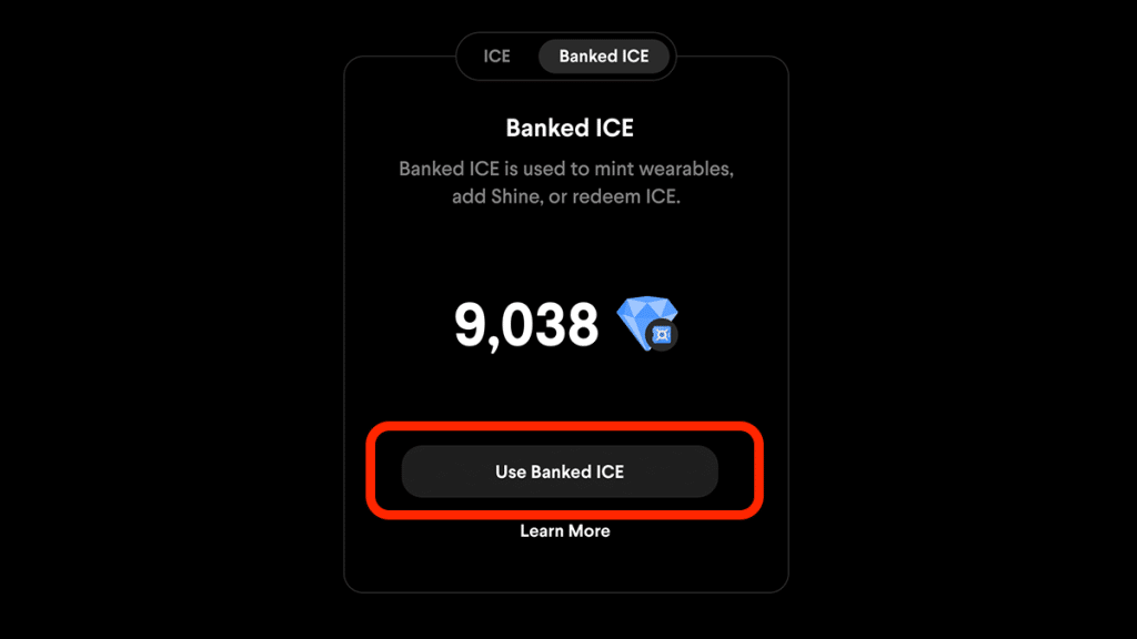 Using Banked ICE in ICE Poker Account page