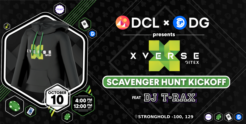 Decentral Games X-VERSE Scavenger Hunt Kickoff Party event flyer