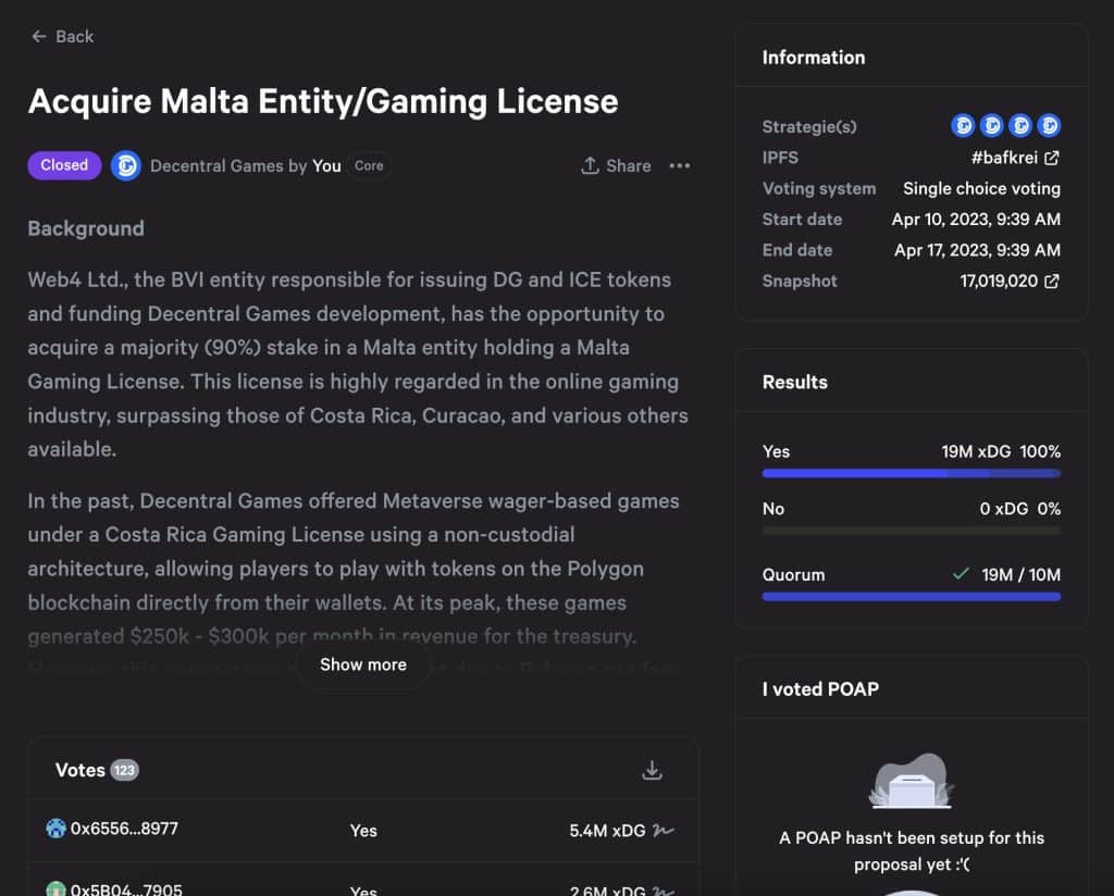 Decentral Games Malta License Acquisition proposal