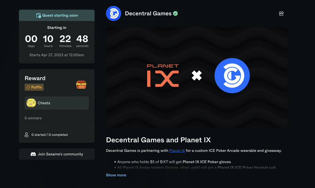 Decentral Games x Planet IX Giveaway Page