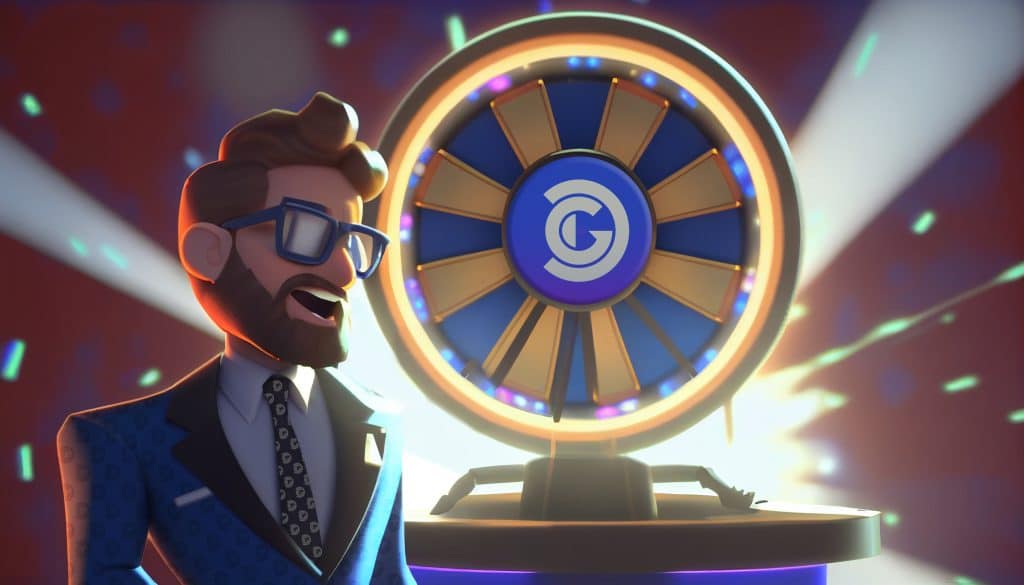 Decentral Games raffle wheel with a man