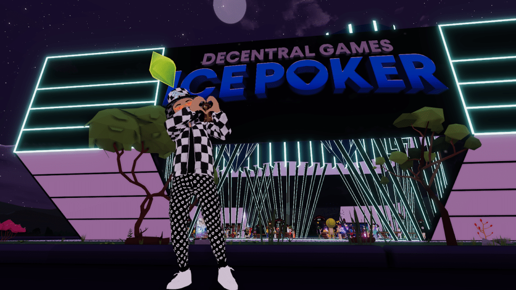 MikeyZee in front of ICE Poker's Metaverse venue