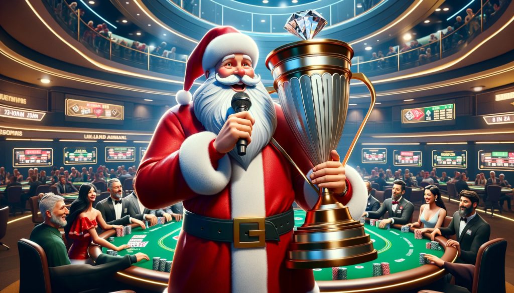 Santa Claus announcing the start of a poker tournament